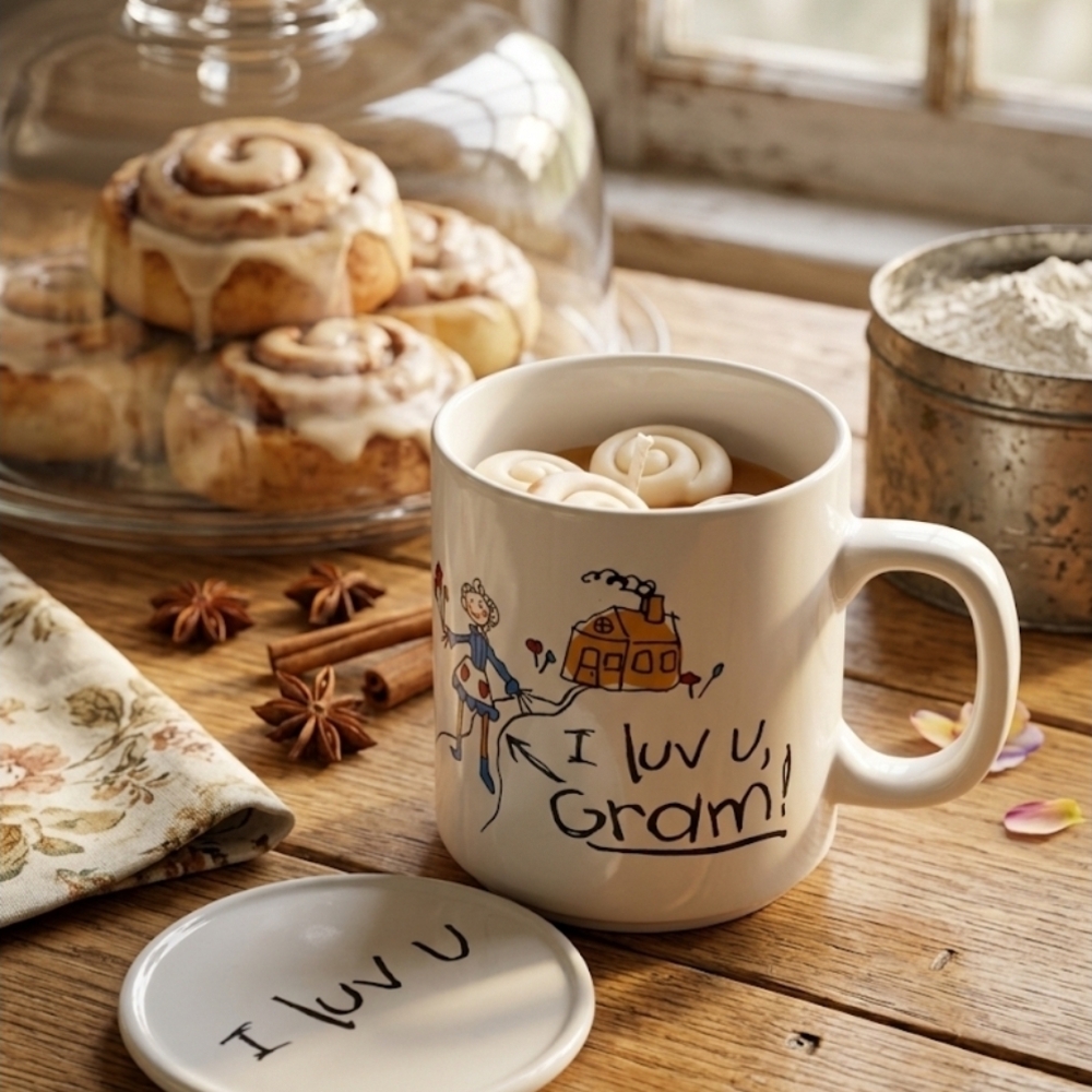 I Luv U Gram! Ceramic Mug - Soy Wax Dessert Candle with Lid  Gingerbread Scented